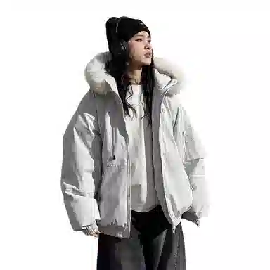 红蜻蜓 冬季保暖工装棉袄外套美式复古大毛领连帽棉衣休闲百搭时尚棉服 男女同款