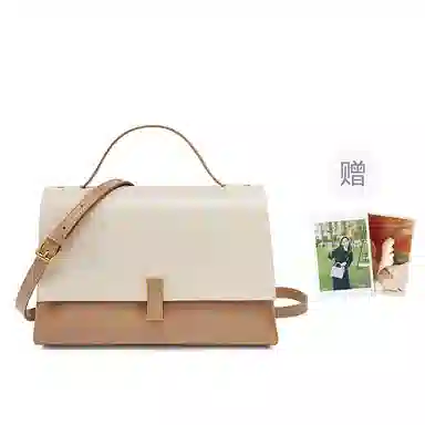 红蜻蜓 简约通勤百搭软皮美拉德风 牛皮拼合成革 单肩斜挎手提包 女款 摩卡棕/咖啡色