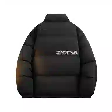 鸭鸭 美式高街复古条纹字母图案印花简约解构设计基础款休闲宽松舒适柔软潮流户外撞色保暖防寒防风运动通勤立领面包羽绒服 男女同款