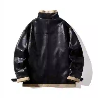 冰飞 韩系加厚加绒美式机车服高街学院风设计感撞色宽松潮牌无性别户外休闲百搭保暖纯色翻领棉服 男女同款