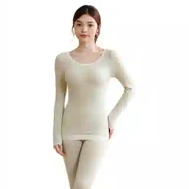 兰缪 桑蚕丝蛋白再生纤维法式时尚大圆领修身显瘦轻薄隐形舒适自在透气保暖套装 女款