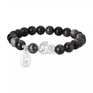 【999足银】 恋朵 八方来财 招财貔貅纳福吞金兽 转运上岸 黑曜石 手串 男女同款情侣款