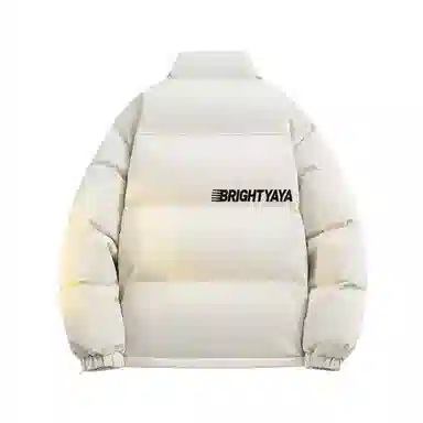 鸭鸭 美式高街复古条纹字母图案印花简约解构设计基础款休闲宽松舒适柔软潮流户外撞色保暖防寒防风运动通勤立领面包羽绒服 男女同款