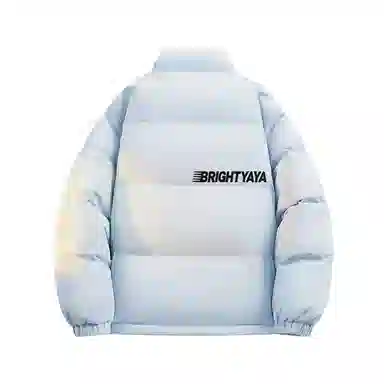 鸭鸭 美式高街复古条纹字母图案印花简约解构设计基础款休闲宽松舒适柔软潮流户外撞色保暖防寒防风运动通勤立领面包羽绒服 男女同款