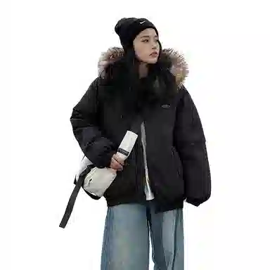 红蜻蜓 冬季保暖工装棉袄外套美式复古大毛领连帽棉衣休闲百搭时尚棉服 男女同款