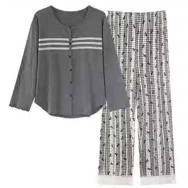 静英鸾 春秋季简约条纹可爱休闲亲肤舒适家居服睡衣套装 女款