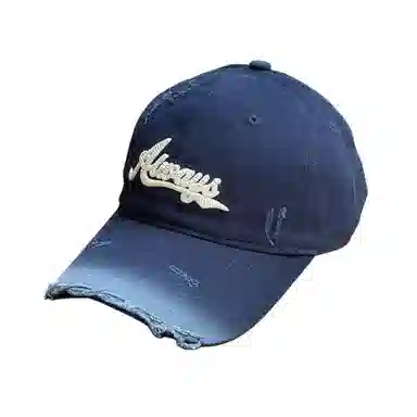 艾佳微 破洞做旧棒球帽女美式复古大头围百搭字母显脸小帽子 棉 鸭舌帽 男女同款情侣款