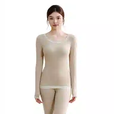 兰缪 桑蚕丝蛋白再生纤维法式时尚大圆领修身显瘦轻薄隐形舒适自在透气保暖套装 女款