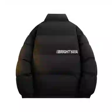 鸭鸭 美式高街复古条纹字母图案印花简约解构设计基础款休闲宽松舒适柔软潮流户外撞色保暖防寒防风运动通勤立领面包羽绒服 男女同款