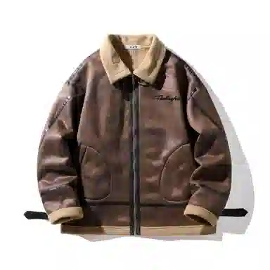 冰飞 韩系加厚加绒美式机车服高街学院风设计感撞色宽松潮牌无性别户外休闲百搭保暖纯色翻领棉服 男女同款