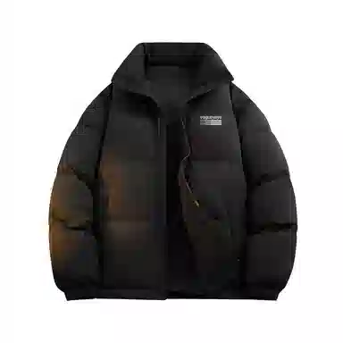 鸭鸭 美式高街复古条纹字母图案印花简约解构设计基础款休闲宽松舒适柔软潮流户外撞色保暖防寒防风运动通勤立领面包羽绒服 男女同款