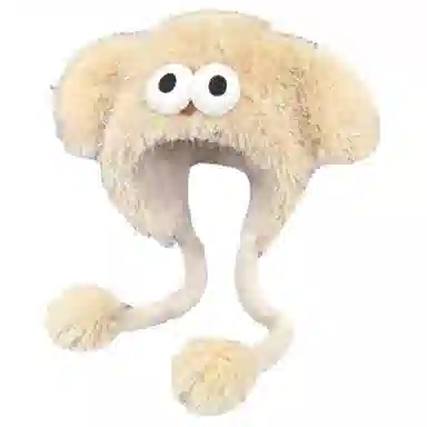 恩僾德 可爱大眼小众百搭保暖加绒加厚显脸小毛毛护耳帽毛绒套头 聚酯纤维 绒线帽 男女同款情侣款