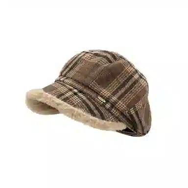 钓鱼熊 英伦复古格纹保暖宽檐显脸小大头围画家帽 毛绒 贝雷帽 男女同款情侣款