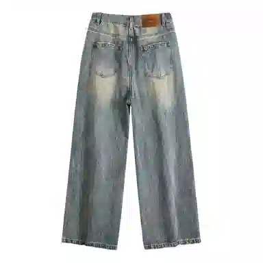 【dme】 美式高街水洗做旧猫爪痕复古宽松休闲通勤百搭垂坠感舒适直筒牛仔裤 男女同款