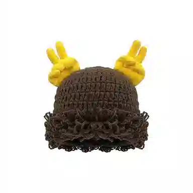 恩僾德 可爱搞怪比耶针织套头帽女秋冬秋冬季高颜值小众百搭出游保暖护耳显脸小时尚针织 聚酯纤维 绒线帽 男女同款情侣款