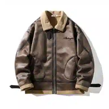 冰飞 韩系加厚加绒美式机车服高街学院风设计感撞色宽松潮牌无性别户外休闲百搭保暖纯色翻领棉服 男女同款