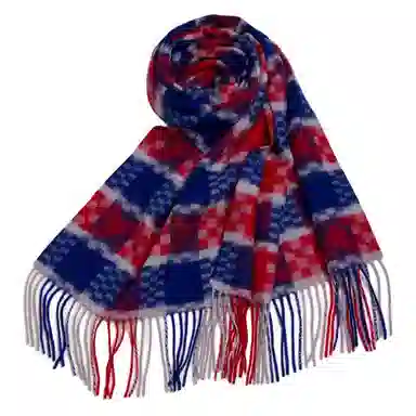 红豆 经典百搭柔软舒适保暖格子 山羊绒 绒线围巾 男女同款情侣款