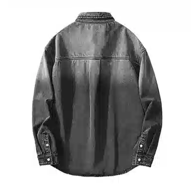 【dme】 时尚潮牌宽松小众设计感衬衣外套舒适百搭重工艺水洗渐变牛仔衬衫 男女同款 黑色