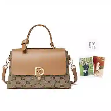 红蜻蜓 经典复古拼接简约高级感 字母小众设计百搭 织物 女包手提斜挎单肩包 春夏季 中号 女款 咖啡色/棕色