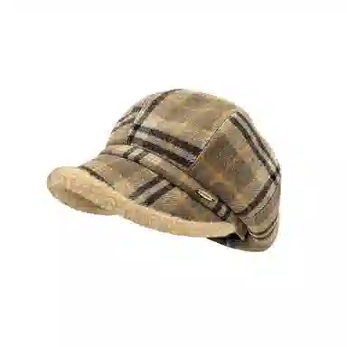 钓鱼熊 英伦复古格纹保暖宽檐显脸小大头围画家帽 毛绒 贝雷帽 男女同款情侣款