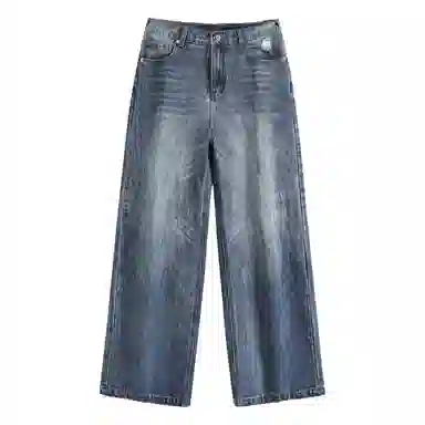 【dme】 美式高街水洗做旧猫爪痕复古宽松休闲通勤百搭垂坠感舒适直筒牛仔裤 男女同款