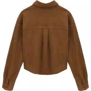 谜秀 焦糖色咖色绒面长袖法式衬衫 女款