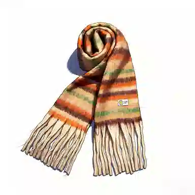 卡皮巴拉小黄豚 高级感百搭条纹保暖加厚复古流苏时尚 聚酯纤维 绒线围巾 男女同款情侣款