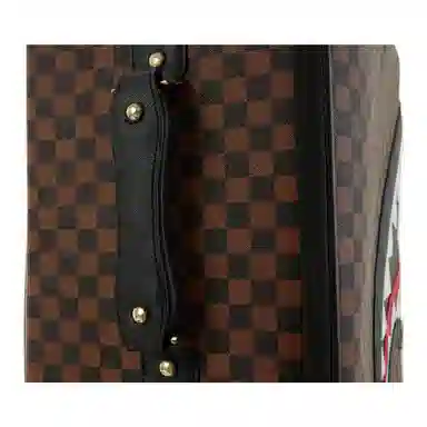 SPRAYGROUND Shark Logo Checkerboard PVC Luggage 18 Inch Brown