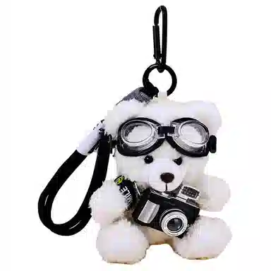 零界 可爱相机小熊 创意卡通玩偶 书包挂饰钥匙扣 公仔 毛绒 挂件 男女同款情侣款