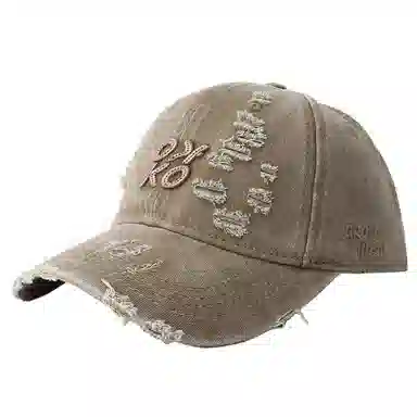 艾佳微 时尚通勤美式复古破洞水洗做旧百搭显脸小帽子潮 棉 鸭舌帽 男女同款情侣款