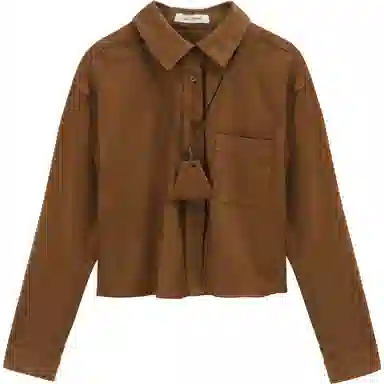 谜秀 焦糖色咖色绒面长袖法式衬衫 女款