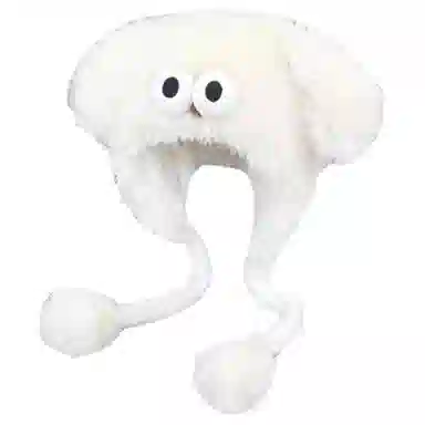 恩僾德 可爱大眼小众百搭保暖加绒加厚显脸小毛毛护耳帽毛绒套头 聚酯纤维 绒线帽 男女同款情侣款