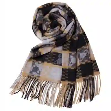 红豆 经典百搭柔软舒适保暖格子 山羊绒 绒线围巾 男女同款情侣款