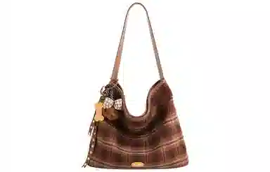 TOUTOU Vintage Plaid Tote Bag Chocolate Brown