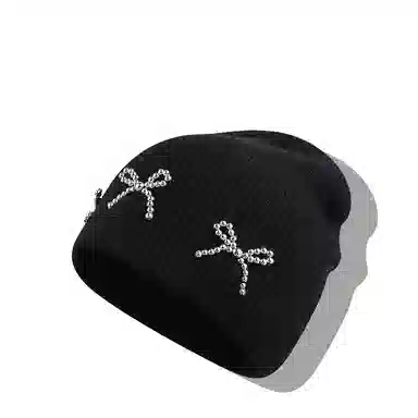 【甜酷Y2K~秋冬必备】 攸委 鎏金蝴蝶结包头毛线堆堆帽子女冬季保暖护耳帽加厚 针织 韩版辣妹时尚百搭学生冷帽显脸小绒线帽 女款