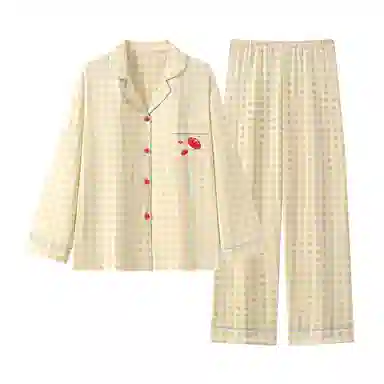 静英鸾 休闲时尚翻领简约格子卡通番茄亲肤舒适可外穿家居服睡衣套装 女款