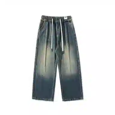 【dme】 潮牌高街美式复古做旧水洗宽松直筒裤休闲百搭中性松紧长裤时尚牛仔裤 男女同款