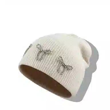 【甜酷Y2K~秋冬必备】 攸委 鎏金蝴蝶结包头毛线堆堆帽子女冬季保暖护耳帽加厚 针织 韩版辣妹时尚百搭学生冷帽显脸小绒线帽 女款