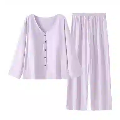 静英鸾 带胸垫简约紫休闲甜美时尚蝴蝶印花可外穿家居服睡衣套装 女款