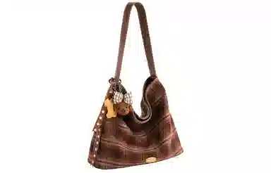 TOUTOU Vintage Plaid Tote Bag Chocolate Brown