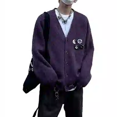 SUNSETMONENT Vintage Badge V-Neck Cardigan