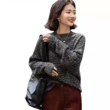 【dme】 冬季优雅立领连袖线衫花纱气质小个子上衣复古松弛感宽松显瘦简约设计休闲时尚潮流高级感慵懒风宝藏内搭高智感基础针织衫 女款