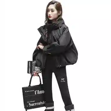 兰缪 休闲户外运动气质通勤简约拼接宽松百搭显瘦连帽外套风衣 女款