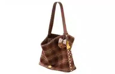 TOUTOU Vintage Plaid Tote Bag Chocolate Brown