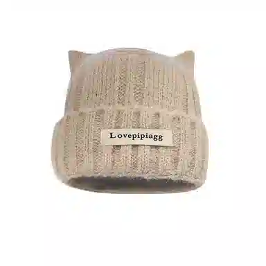 艾佳微 可爱猫耳朵韩版显脸小 加厚保暖护耳 涤纶 绒线帽 男女同款情侣款