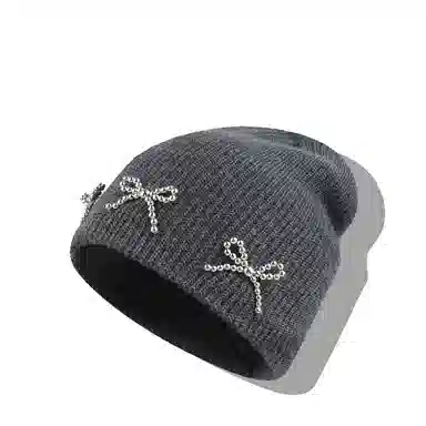 【甜酷Y2K~秋冬必备】 攸委 鎏金蝴蝶结包头毛线堆堆帽子女冬季保暖护耳帽加厚 针织 韩版辣妹时尚百搭学生冷帽显脸小绒线帽 女款