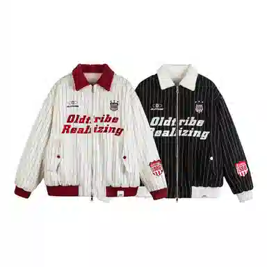 【dme】 美式复古设计款拼色字母个性刺绣宽松翻领棉衣外套潮流时尚百搭通勤休闲中性小众棉服 男女同款