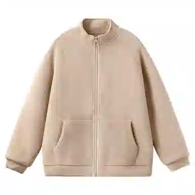 重磅基础 纯色立领简约舒适开衫卫衣 女款 奶茶色