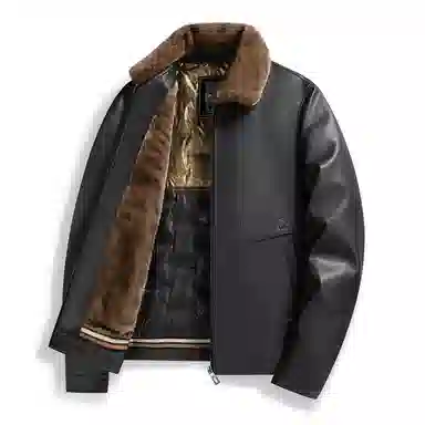 老爷车 加绒加厚可拆卸毛领外套冬季石墨烯内里蓄热防风御寒皮衣 男款