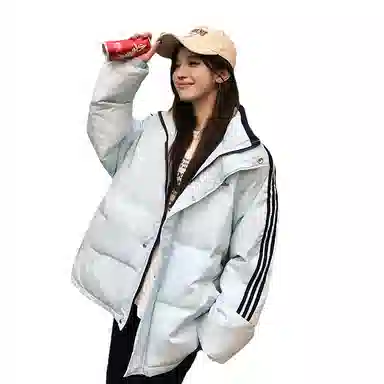 红蜻蜓 美式休闲百搭风立领条纹宽松棉衣外套冬季保暖设计感棉服 男女同款